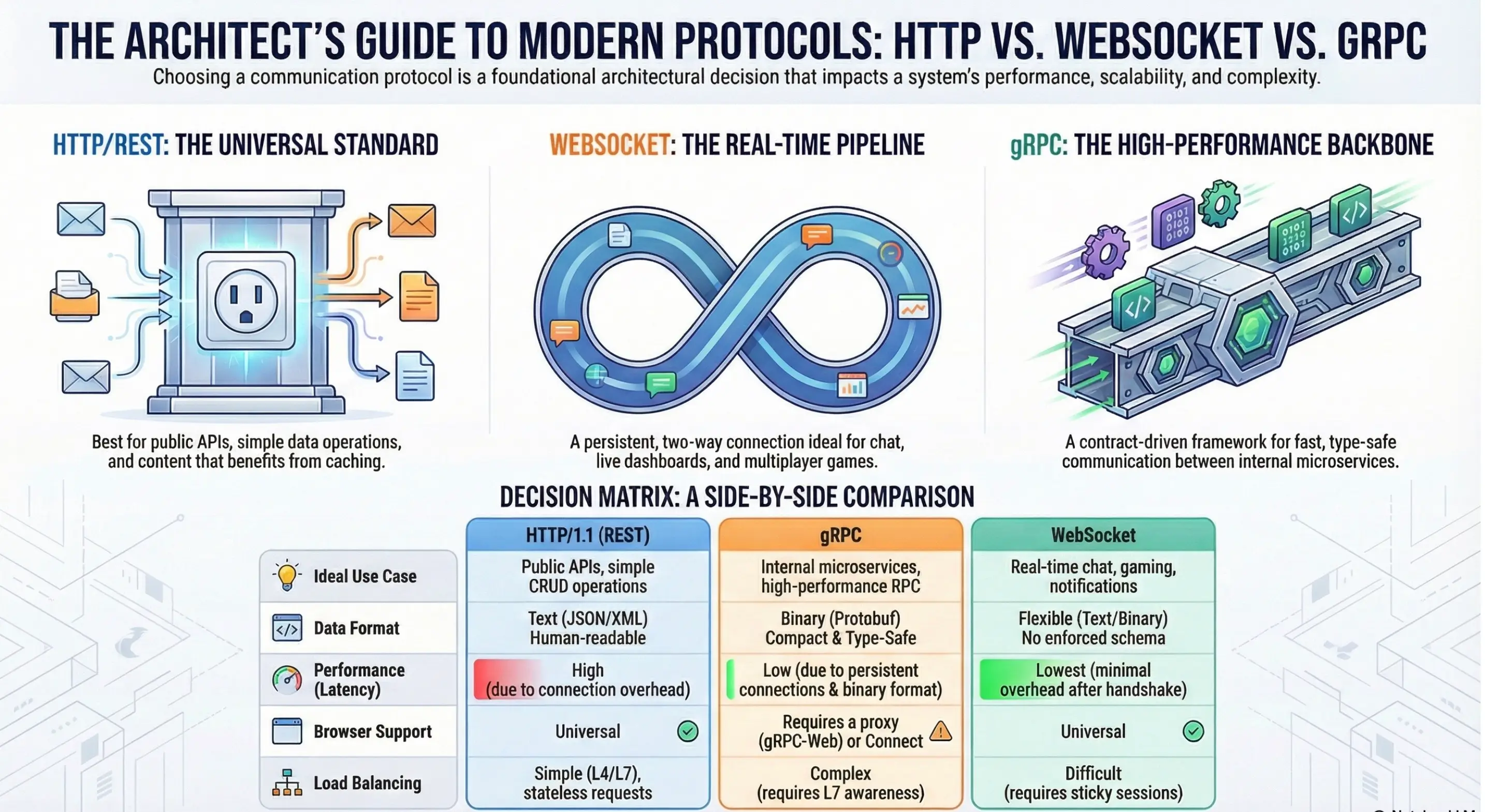 Featured image for The Three Pillars of Modern Distributed Communication: An Architectural Analysis of HTTP, WebSocket, and gRPC